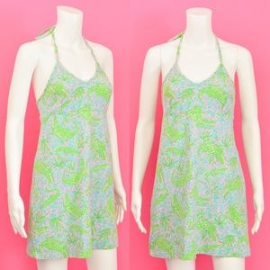 LILLY PULITZER DRESS m 90s y2k vintage Alligator Print pink aqua green Halter